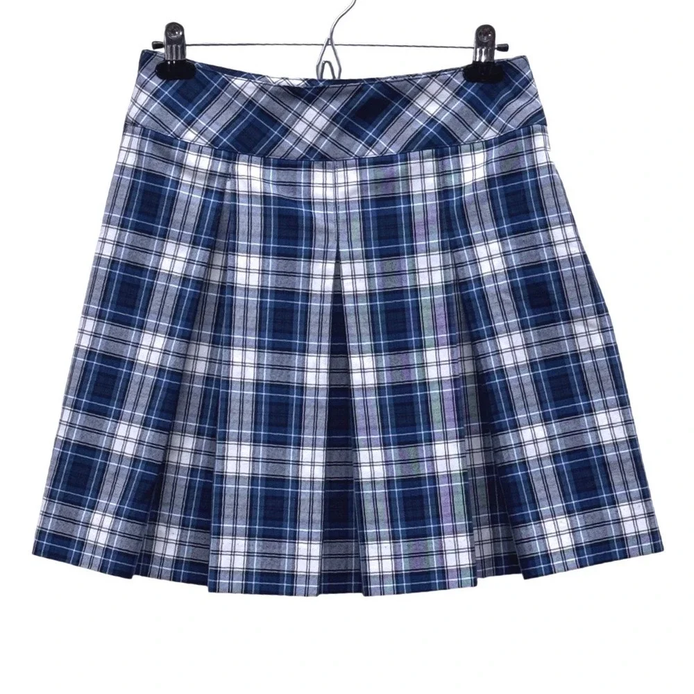 Parker Plaid Pleated Mini Skirt Blue White Preppy School Girl Size 7